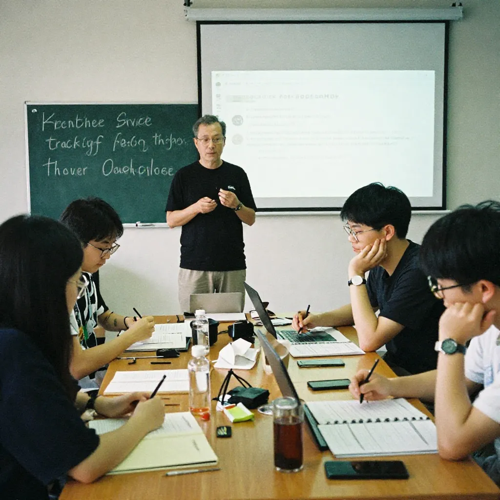 Seminar room with attendees facing a presentation area
