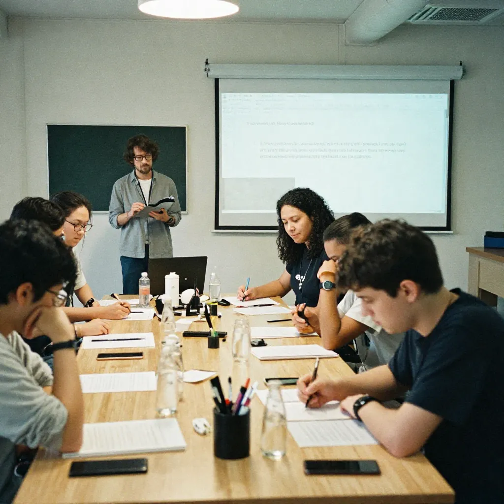 Facilitator indicating a schedule on a wall display