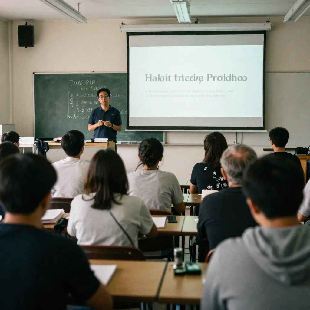 Small group seated around a table with notebooks